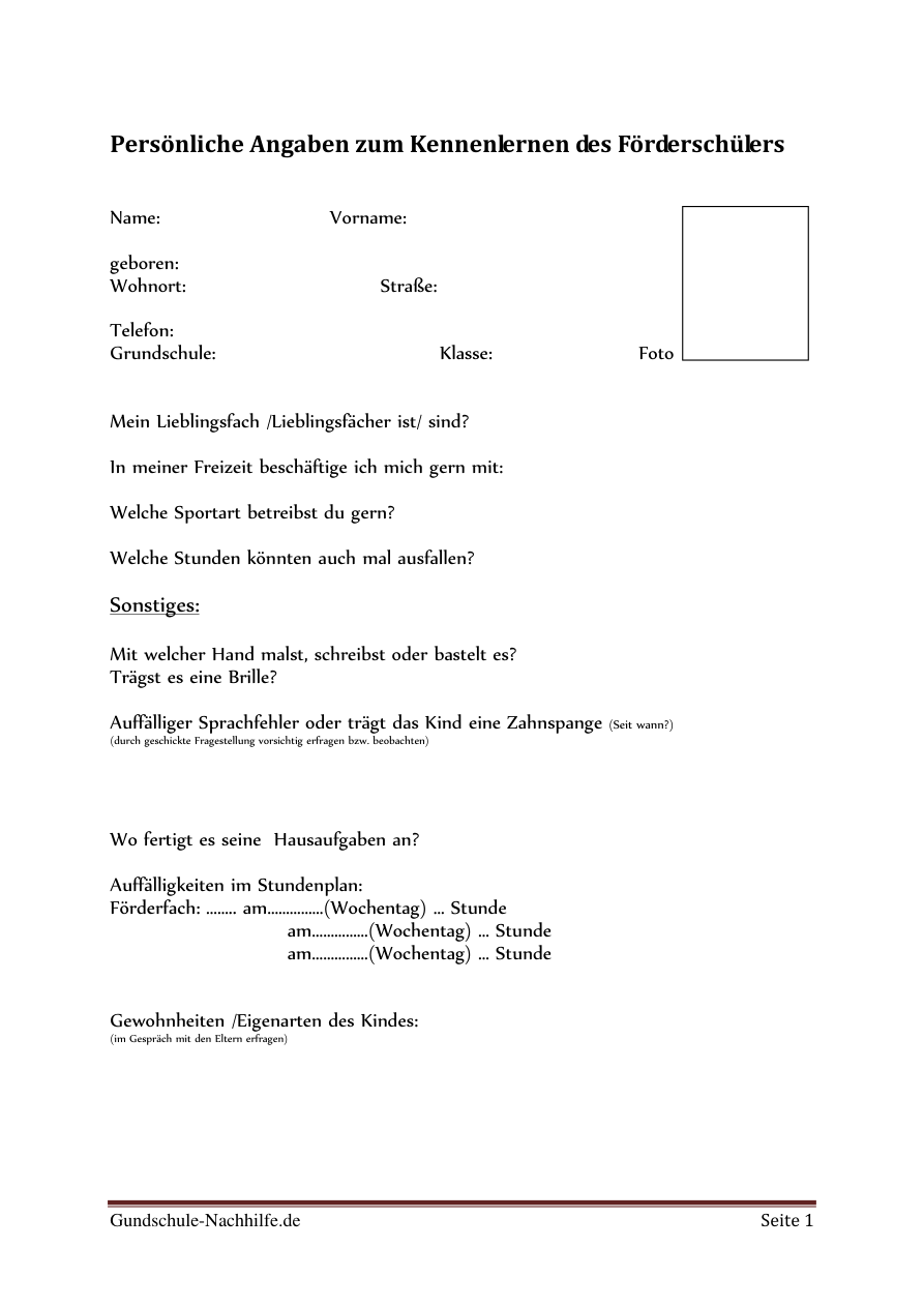 Download: Schülerbogen für Erstbegegnung mit Nachhilfeschüler