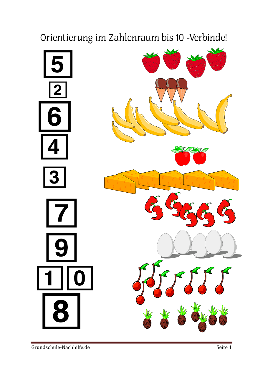 Download: Orientierung im Zahlenraum bis 10 -Nachhilfe Mathe Klasse 1 Arbeitsblatt