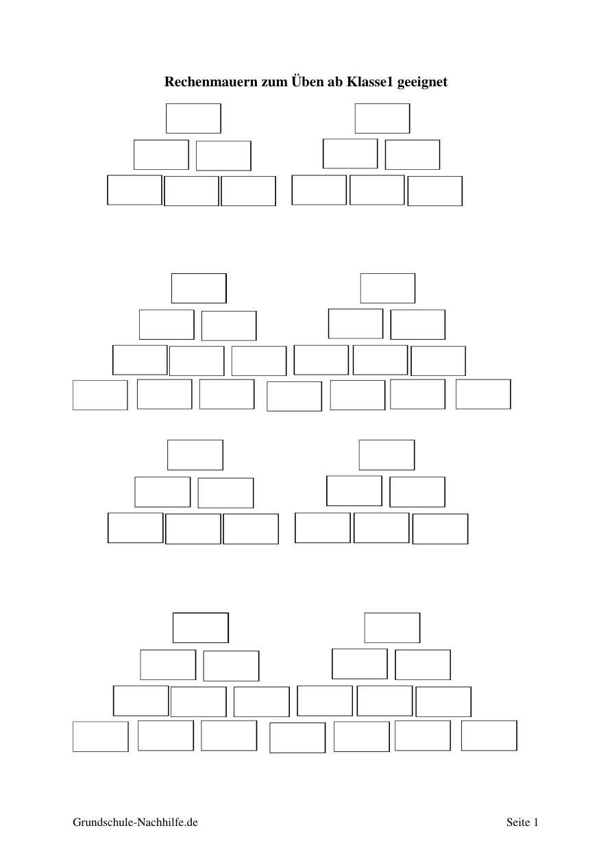 Rechenmauern zum Üben Mathe Nachhilfe ab Klasse 1geeignet