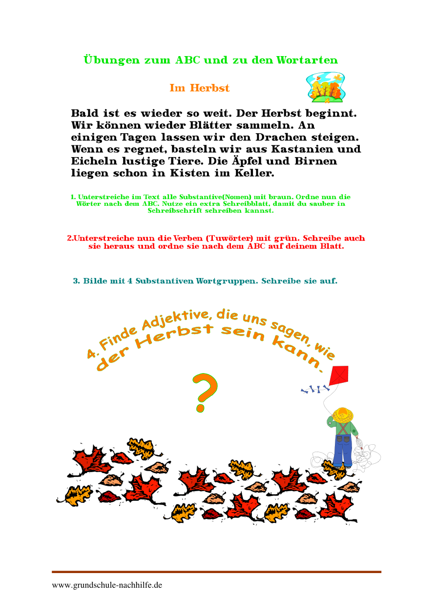 Zum Downloaden Übungen zum ABC und den Wortarten Nachhilfe 2. Klasse Deutsch