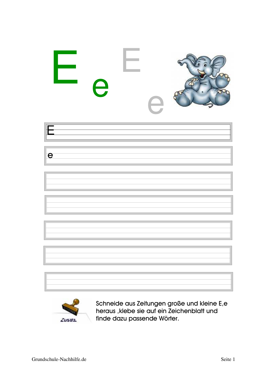 Arbeitsblatt Nachhilfe Deutsch Klasse 1 Welt der Buchstaben Schreibvorlage E, e
