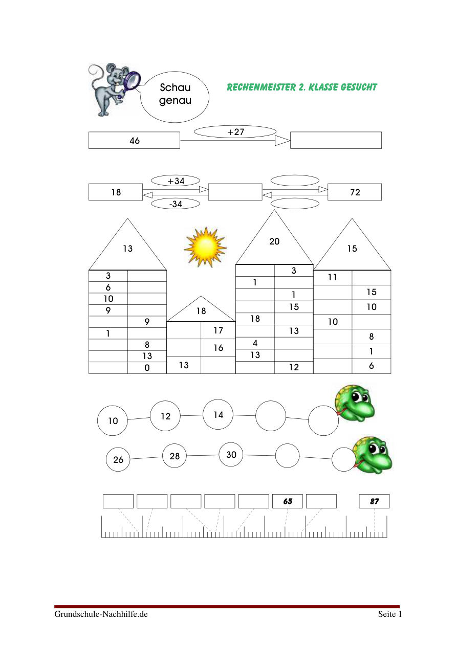 Arbeitsblatt Nachhilfe Mathe Klasse 2 Rechnen bis 100