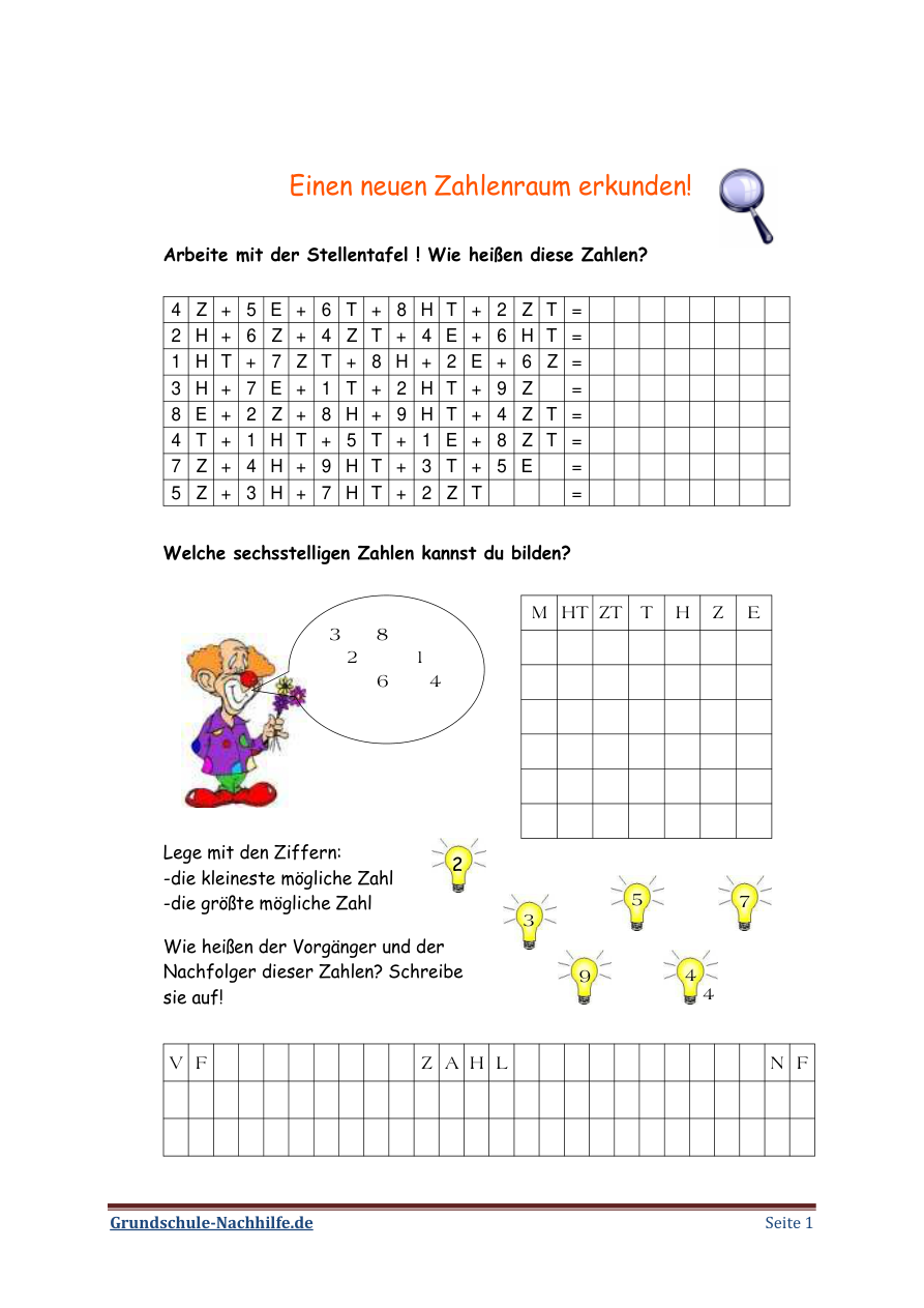 Arbeitsblatt Mathe Klasse 4 Mit großen Zahlen rechnen